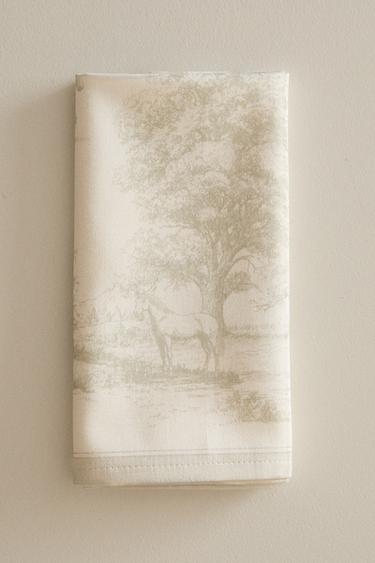 SET OF TOILE DE JOUY HORSE PRINT NAPKINS (SET OF 2) - Greenish by Zara