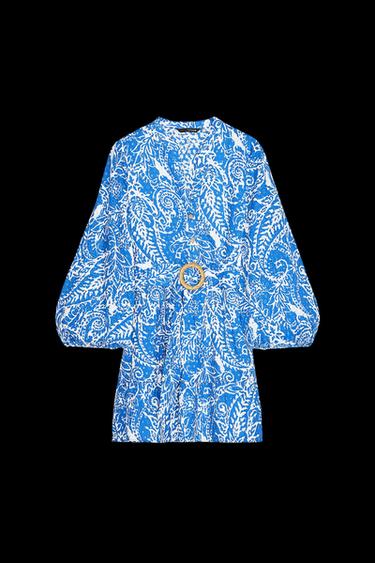 HEMDBLUSENKLEID MIT STICKEREI UND GÜRTEL - Weiß / Blau von Zara - Bild 0