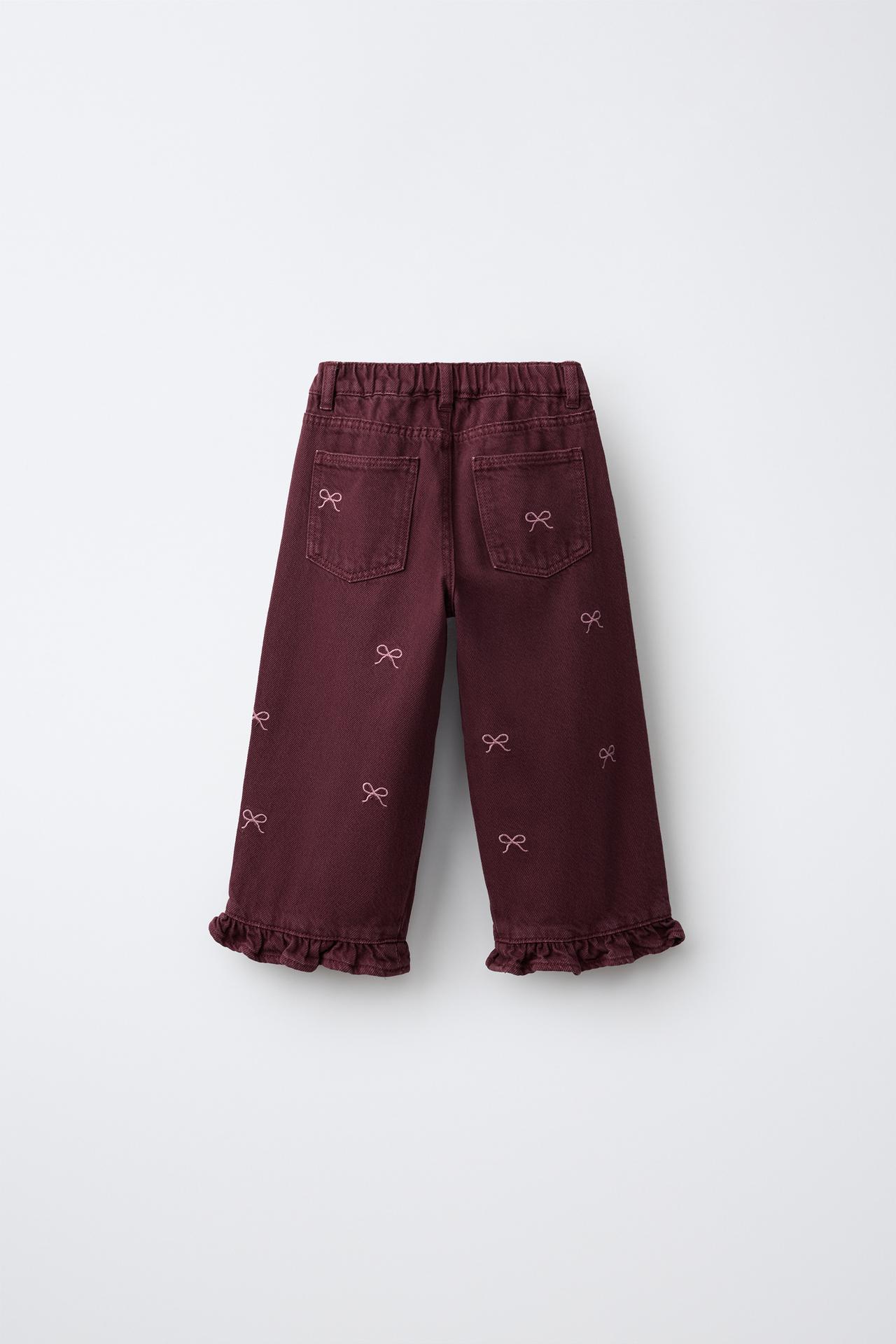 EMBROIDERED BOW CULOTTE TROUSERS — Maroon