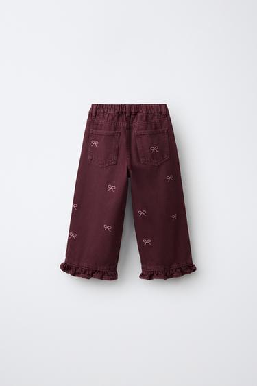 EMBROIDERED BOW CULOTTE TROUSERS — Maroon 2