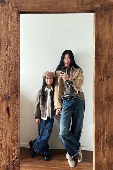 ワイドレッグデニムパンツブルーZaraのワイドレッグデニムパンツ - ブルー 