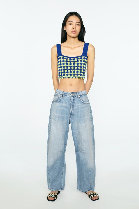 希少品】ZARA TRF LOOSE ミッドライズ フォイル デニムパンツ44 ZARA】TRF WIDE-LEG ミッド zara ミッドライズFULL LENGTHデニム