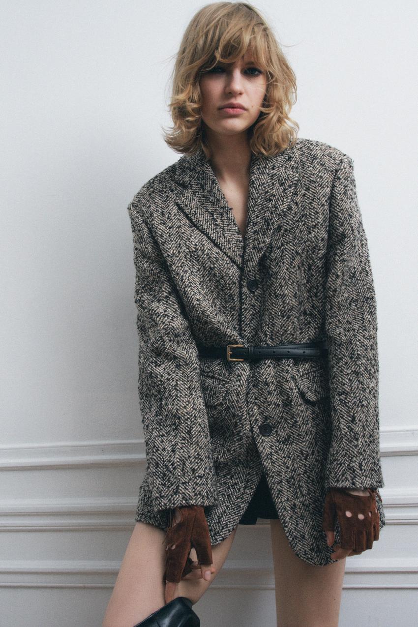 ZW COLLECTION ベルト付きオーバーサイズブレザー - ブラウン | ZARA 