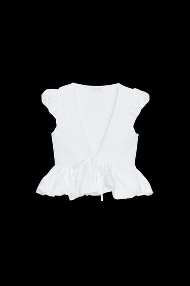 CAMISETA LAZO COMBINADO - Blanco de Zara - Imagen 0