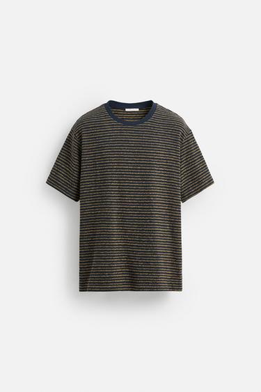 CAMISETA JACQUARD RAYAS - Marino de Zara