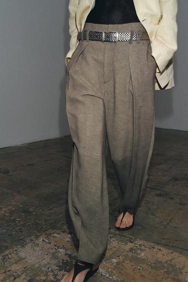 PANTALON À PINCES ZW COLLECTION - Marron clair de Zara - Image 2