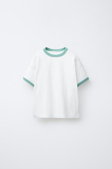 Zara CONTRAST PIPED T-SHIRT - Turquoise