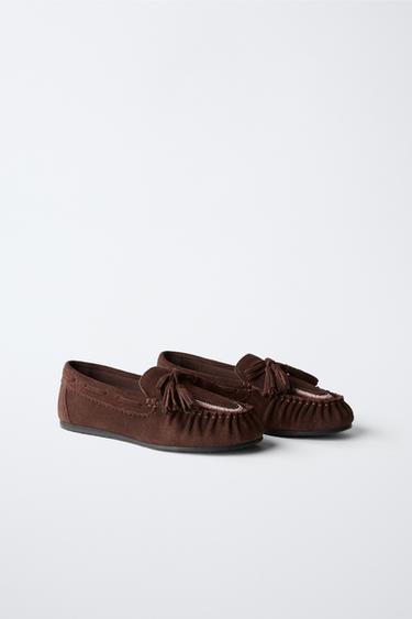 LEATHER TASSEL LOAFERS - Maroon by Zara