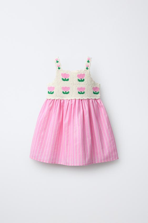 VESTIDO COMBINADO DE TRICÔ COM FLORES EM CROCHÊ - Rosa da Zara - Imagem 0