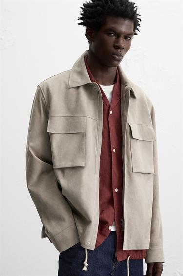 SUEDE LEATHER JACKET WITH POCKETS - Light mink by Zara