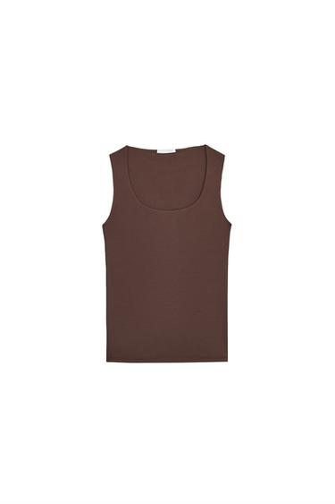 WIDE STRAP POLYAMIDE T-SHIRT - Chocolate by Zara
