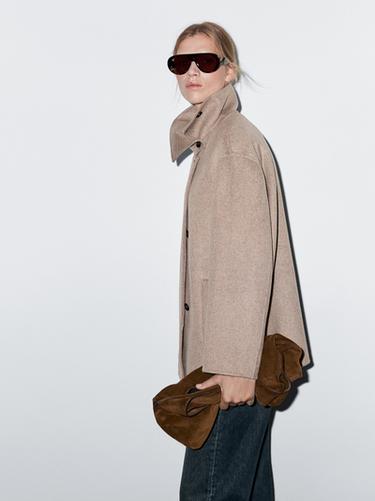 Zara Wool blend high neck coat - taupe brown