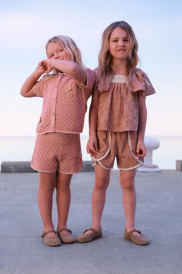 POLO EN MAILLE FLEURS - Rose corail de Zara