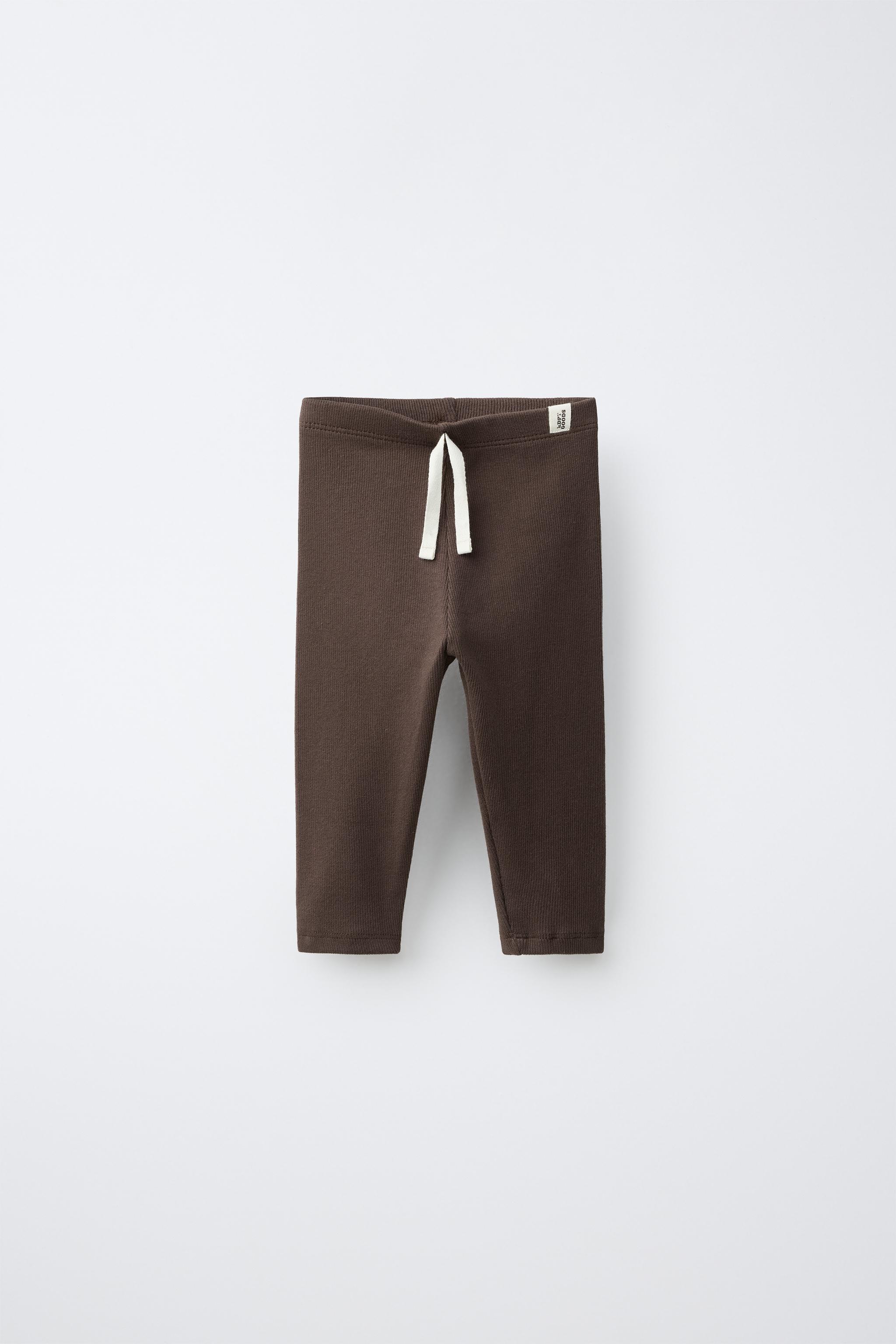 LABEL DETAIL RIBBED LEGGINGS — Chocolate brown