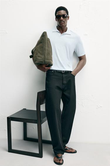COTTON/SILK KNIT POLO SHIRT - Sky blue by Zara