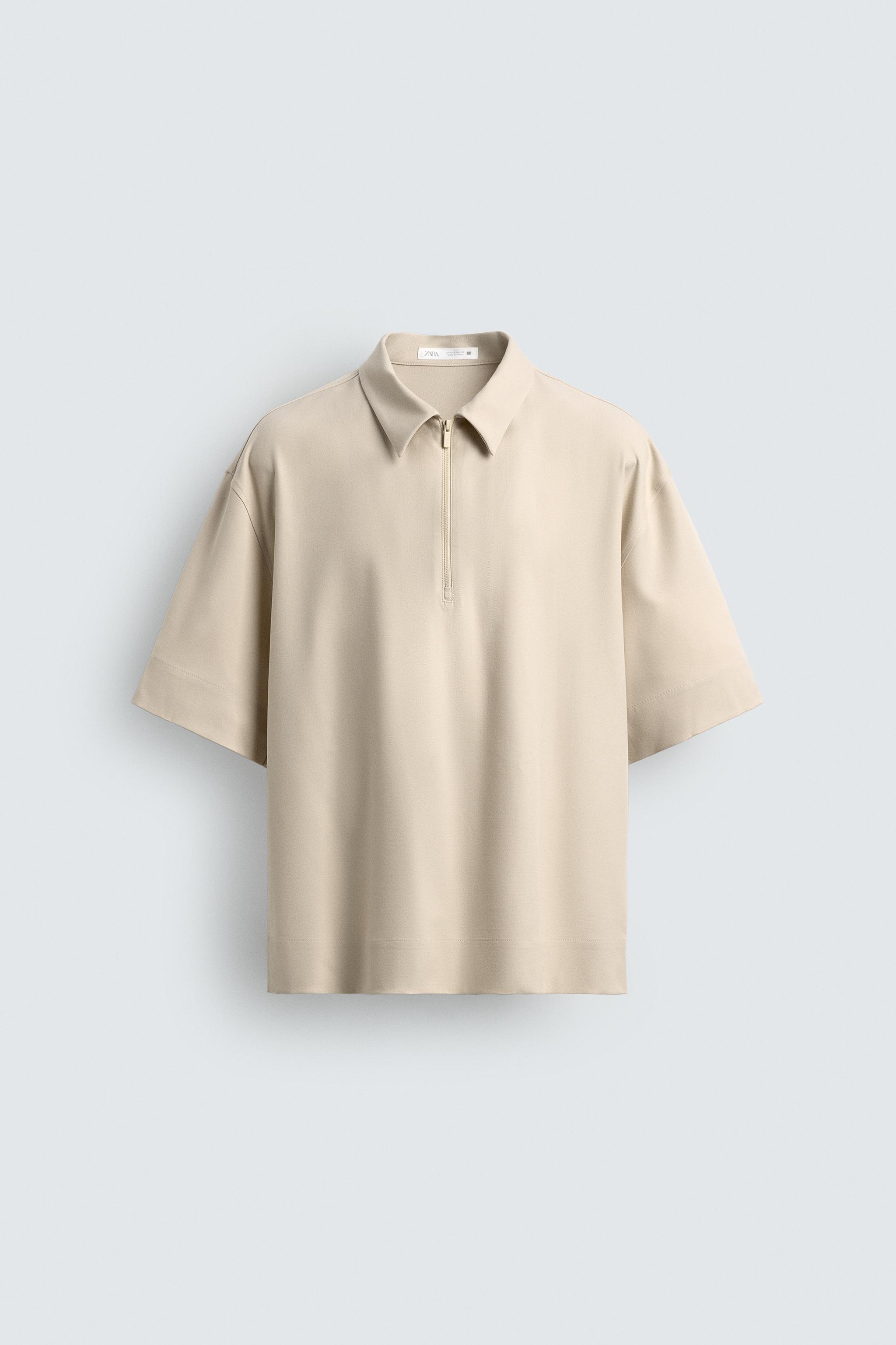 TECHNICAL ZIP POLO SHIRT — Mid-ecru