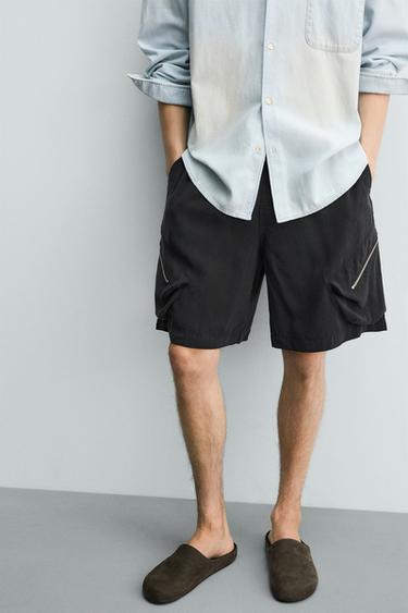 RELAXED FIT FLOWING CARGO BERMUDA SHORTS - Black by Zara - Image 5
