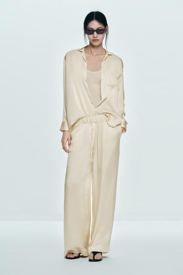 Zara ZW COLLECTION 100%絲質口袋襯衫 - 米色