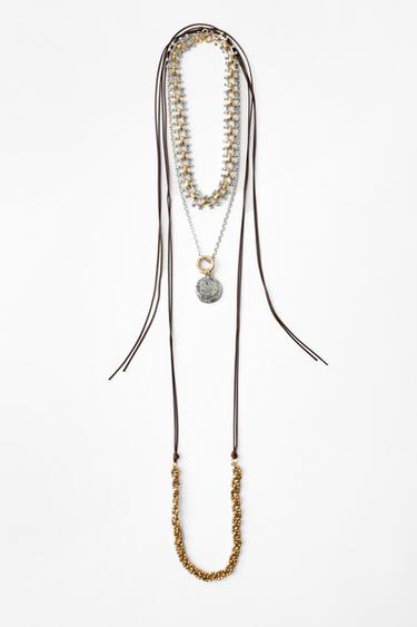 PACK OF 3 CORD AND MEDALLION NECKLACES - Gold / Silver by Zara