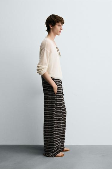 PANTALON JACQUARD AJOURÉ - Écru / Marron de Zara - Image 3