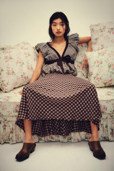 Zara 格紋蕾絲中長裙 - 多色