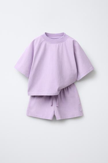 GARMENT-DYED T-SHIRT AND BERMUDA SHORTS SET - Mauve by Zara
