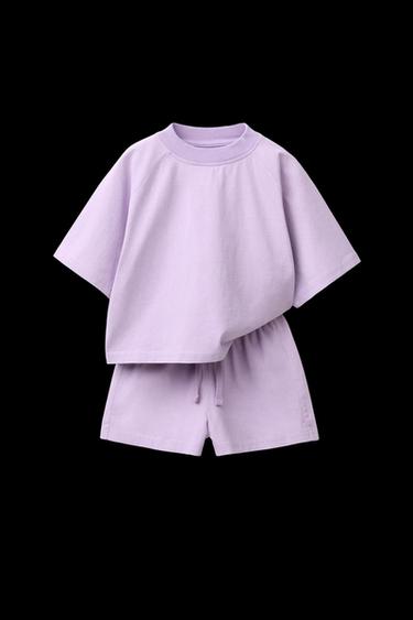 Zara GARMENT DYE T-SHIRT AND BERMUDA SET - Mauve - Image 0