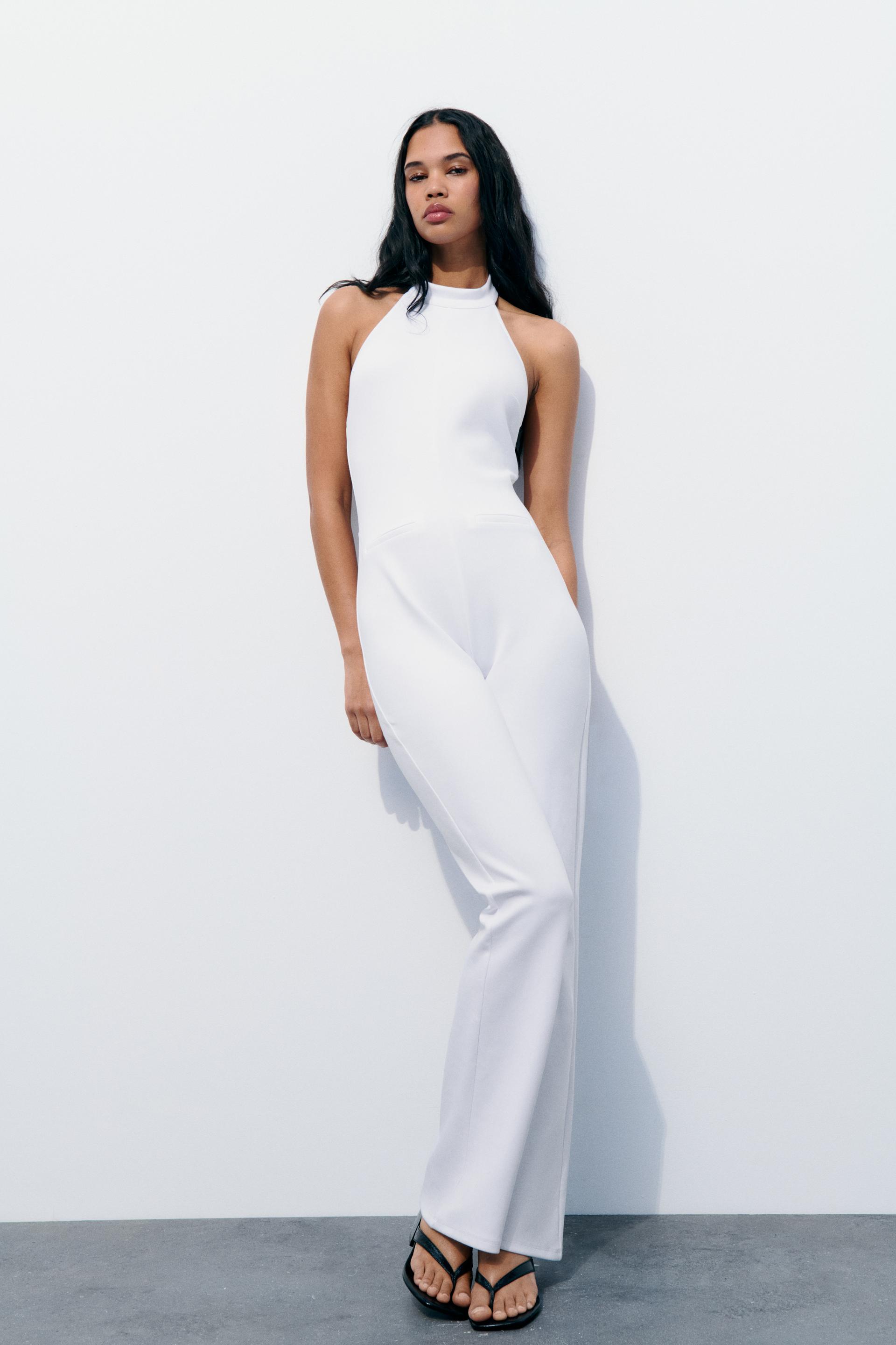 HALTER NECK INTERLOCK JUMPSUIT - White | ZARA Turkey