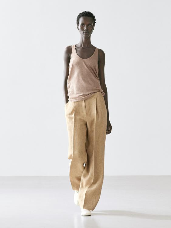 Flowing linen pants with dart detail
