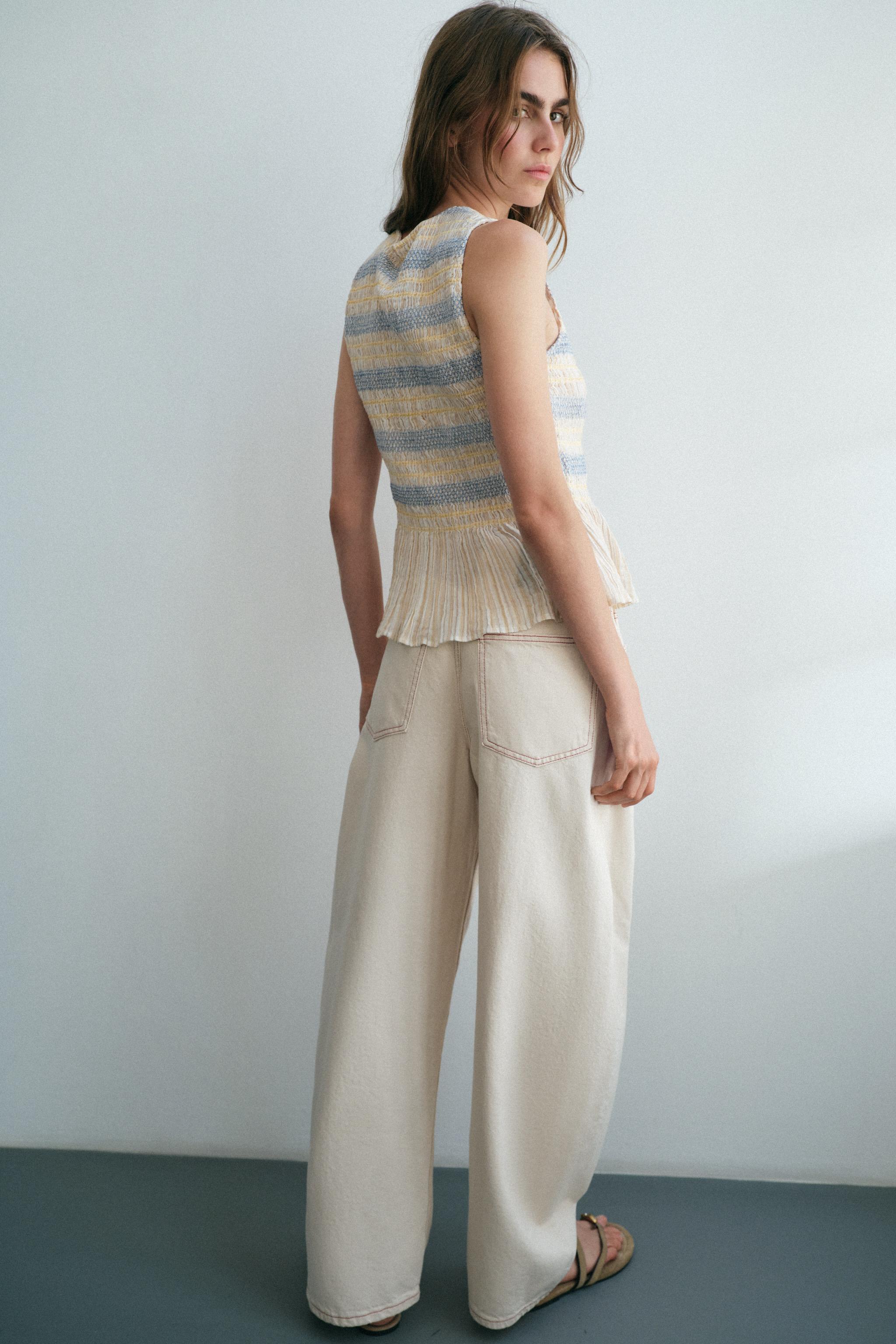 Женские рубашки Zara SMOCKED EMBROIDERED TOP — фото 6
