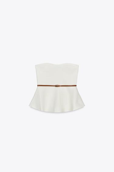 KNIT HALTERNECK TOP WITH BELT - Oyster-white by Zara