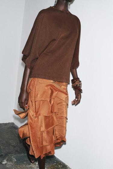 WASHED CAP SLEEVE T-SHIRT - Brown by Zara