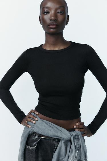 CAMISETA ALGODÓN MODAL MANGA LARGA - Negro de Zara