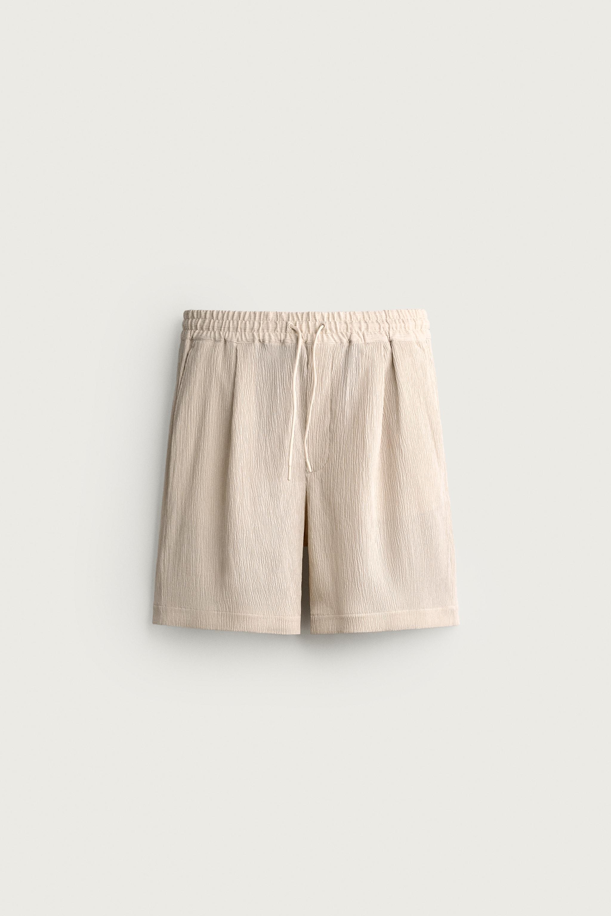 TEXTURED RELAXED FIT SHORTS — Beige marl
