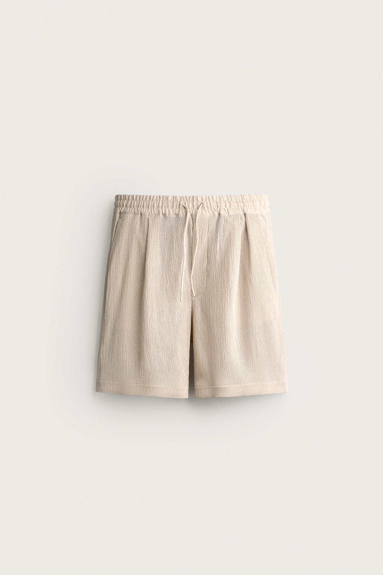 TEXTURED RELAXED FIT SHORTS — Beige marl