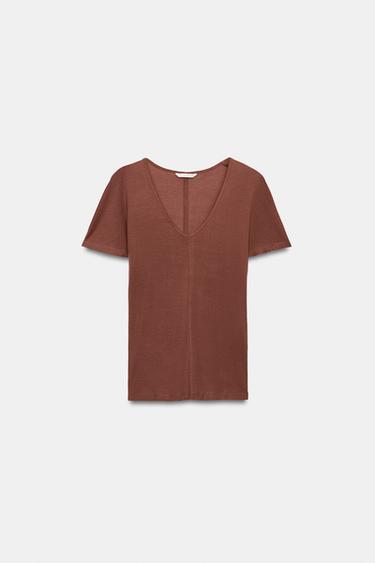 SHORT SLEEVE FLOWING T-SHIRT - Chalk pink by Zara