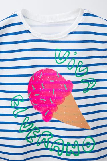 T-SHIRT À RAYURES IMPRIMÉ - Bleu chiné de Zara - Image 2