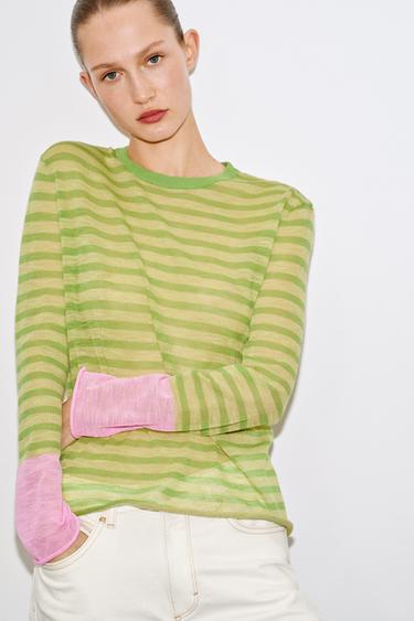 STRIPED KNIT JUMPER - Green stripe by Zara