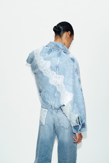 جاكيت Z1975 قصير من الدنيم والدانتيل - أزرق وسط الخاص بـ Zara