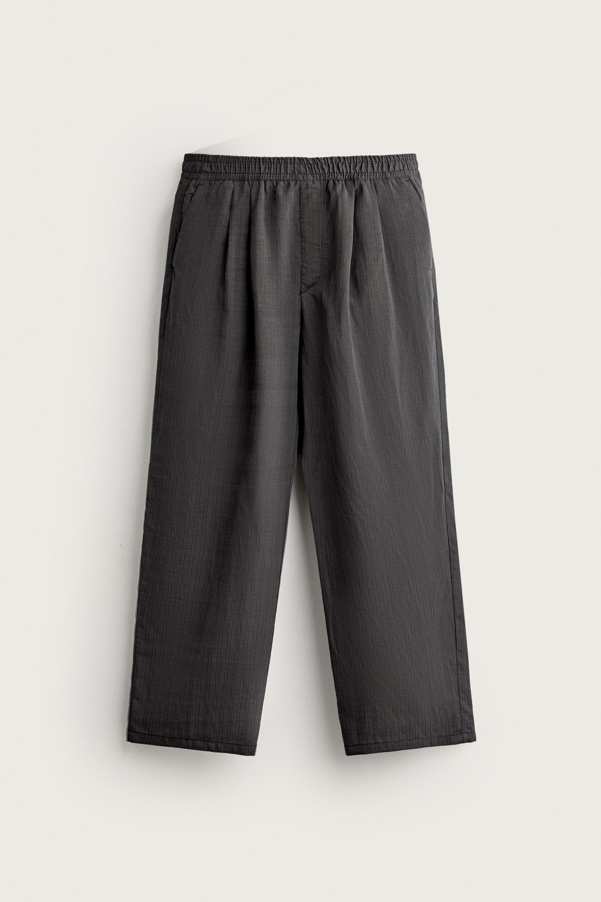 RELAXED FIT STRIPED FLOWY PANTS — Anthracite grey