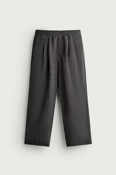 STRIPED RELAXED FIT FLOWING TROUSERS - Anthracite grey by Zara