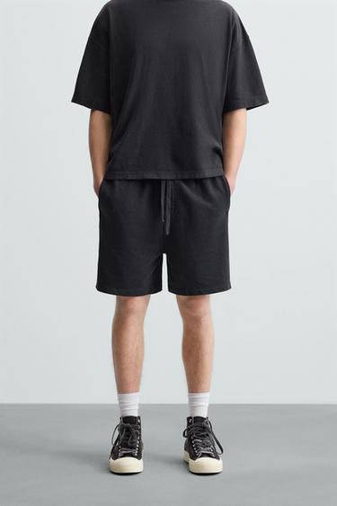 Zara WASHED JOGGER SHORTS - Anthracite grey