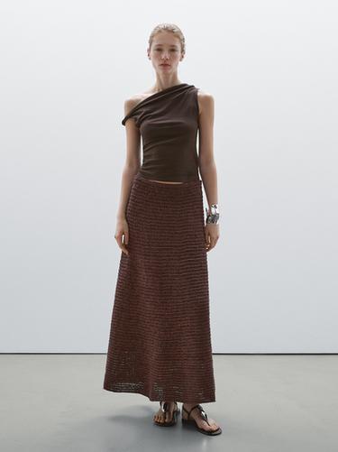 Zara Draped cotton top with knot detail - Brown - Image 0