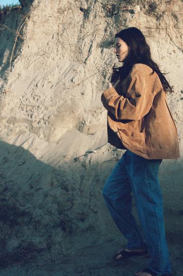 CONTRAST 100% SUEDE LEATHER JACKET WITH PLEAT - camel by Zara - Image 1