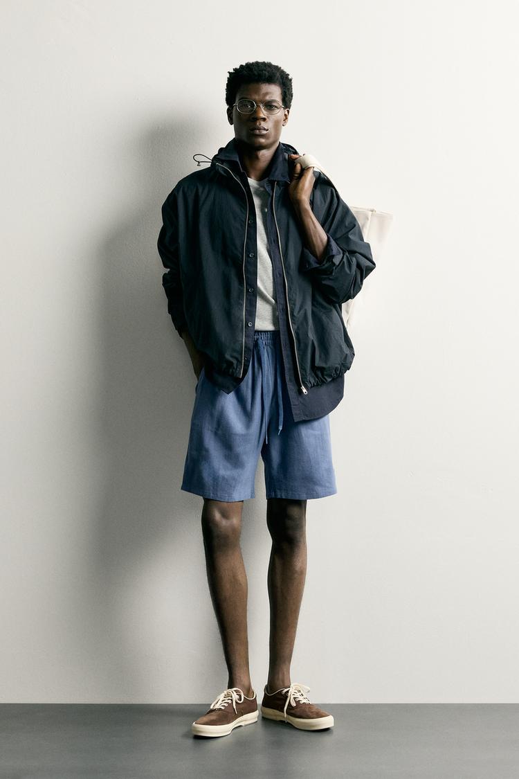 RELAXED FIT VISCOSE/LINEN BERMUDA SHORTS