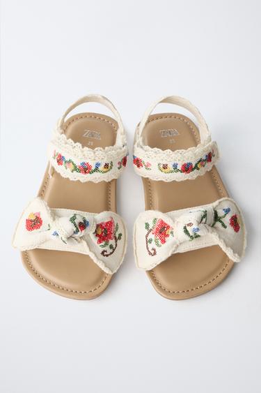 EMBROIDERED SANDALS - Ecru White by Zara - Image 4