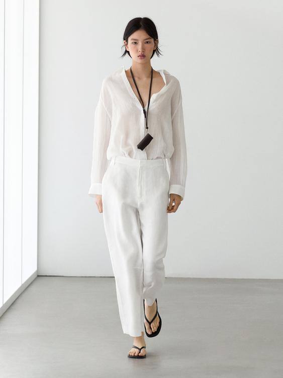 Camisa fluida cuello camisero - Blanco de Zara - Imagen 0