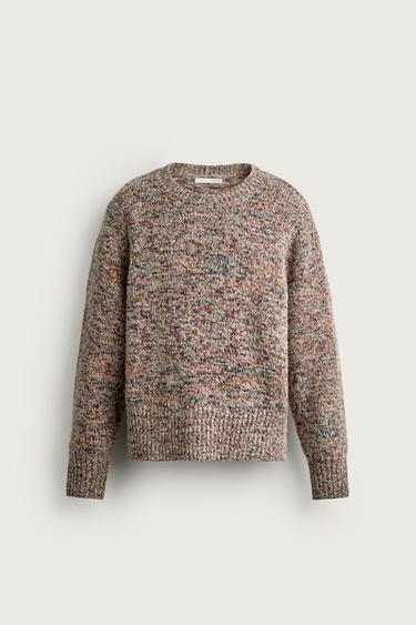 Zara CONTRAST JACQUARD JUMPER - Taupe gray