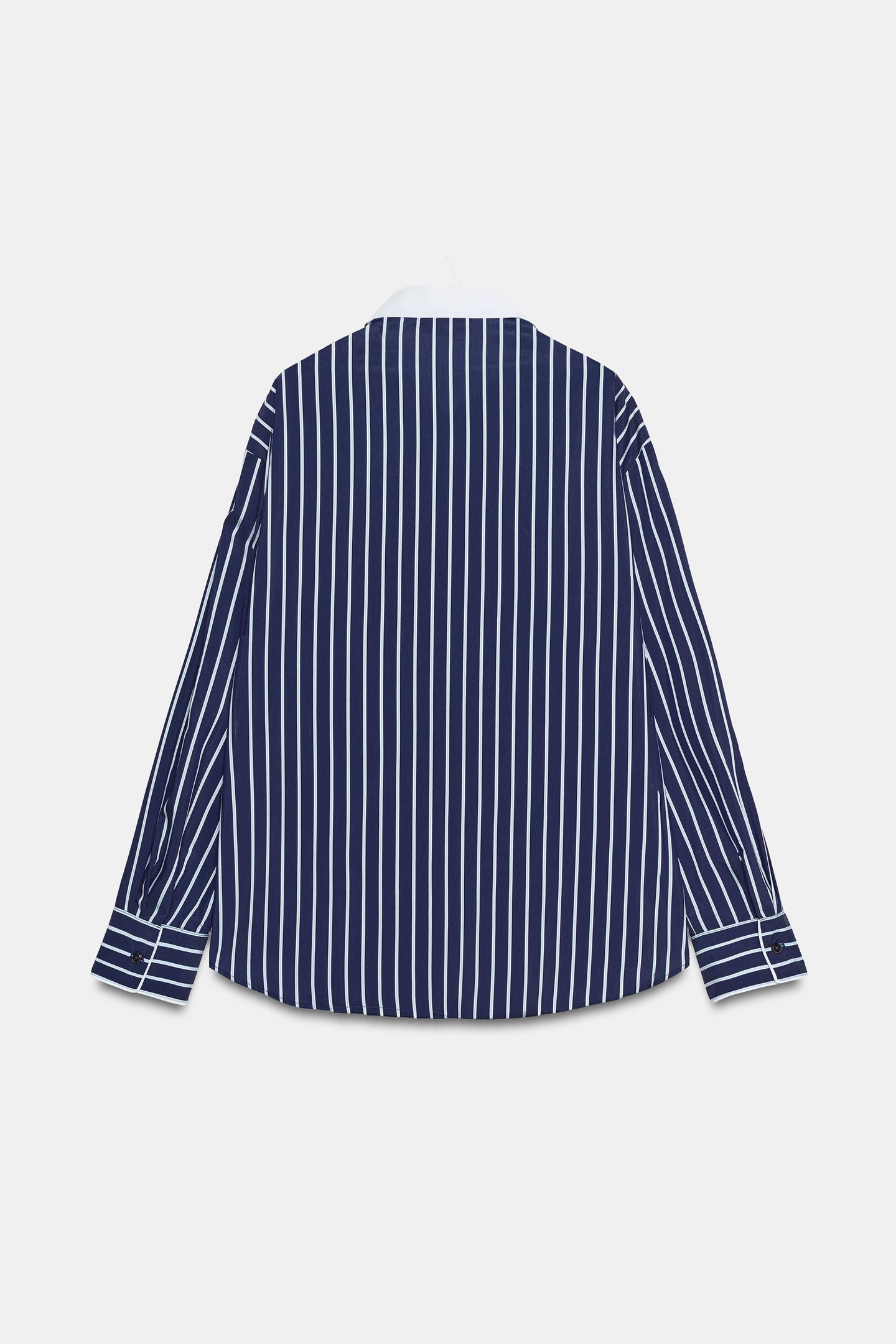 Женская рубашка Zara Striped Poplin, цвет: Синий / Тёмно-синий — фото 8