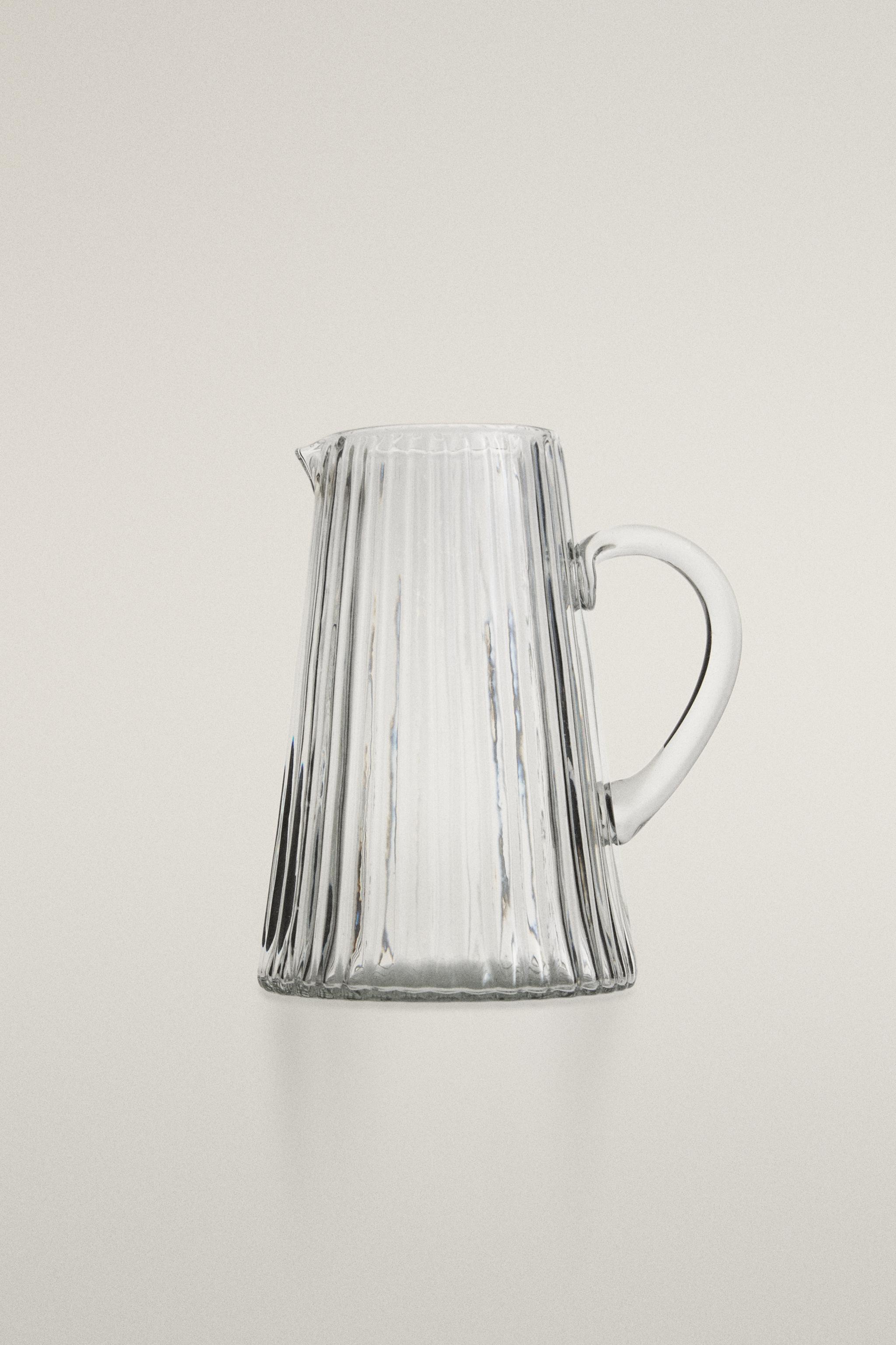 FACETED RAISED DESIGN GLASS PITCHER